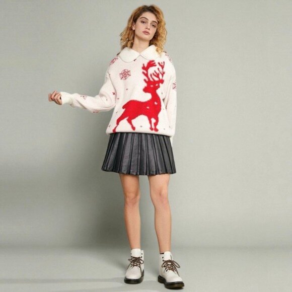 NWT J.ING Jing White Pullover Oversize Christmas Sweater Collar One Size - Picture 2 of 7